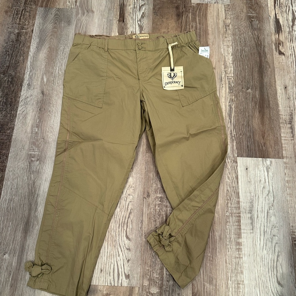NWT Democracy Cargo Pants Curve Equality Stretch Waist Leg Ties Neutral Sz 14 - Picture 5 of 9